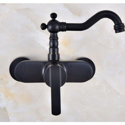 Black Oil Rubbed Bronze Bathroom Kitchen Sink Faucet Mixer Tap Swivel Spout Wall Mounted Single Handle mnf838