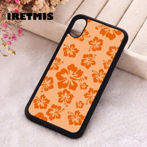 Iretmis 5 5S SE Phone Cover Case for iPhone 6 6S 7 8 Plus X Xs XR 11 12 Mini Pro Max Orange Hibiscus Flower Tropical Hawaiian