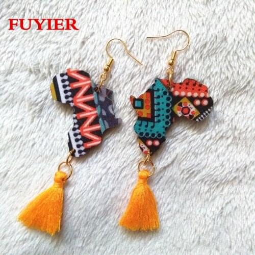 Wooden Africa Map Tassel Earrings Fan Drop Earrings Women Drop Earrings Fashion Jewelry Personality Gold Earrings