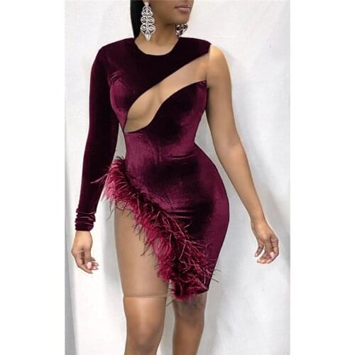 Women One Shoulder Transparent Party Dresses Bandage Sexy Clubwear Night Birthday Outfit Women Long Sleeve Bodycon Mini Dress