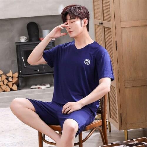 110kg Plus Size Mens Modal Homewear Sets Summer Short Sleeve T Shirt+Shorts Pajama Set Casual Loose Man Sleepwear Home Clothes