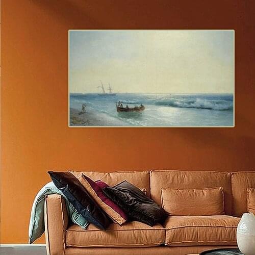 Holover Ivan Aivazovsky"Sailors Coming Ashore"Canvas Oil Painting Romanticism Seascape Unframed Poster Aesthetic Wall Home Decor