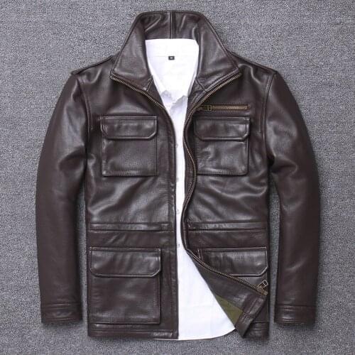 Haining Hunting M65 Genuine Brown Leather Clothing Man Head Layer Cowhide Locomotive Jacket Thin Section Leisure Time Motorcycle