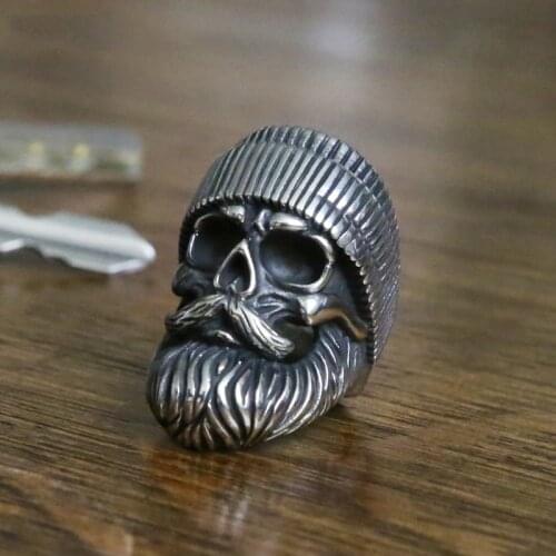Personality Rock Punk Hippie Big Beard Skull Ring Stainless Steel Mens Skull Biker Rings Male Hip Hop Jewelry Gift for Him