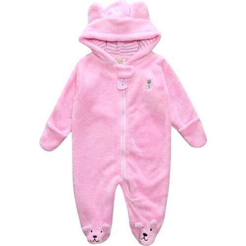 New Autumn Winter baby boy clothes Coral fleece Cute bear Jumpsuit With hat new born baby clothes baby girl clothes romper 0-24M