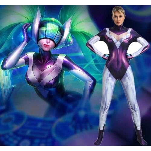 3D Printed DJ Sona Cosplay Costume LOL Game Lycra Spandex Undersuit Superhero Costume Zentai Catsuit Base Bodysuit for Girls