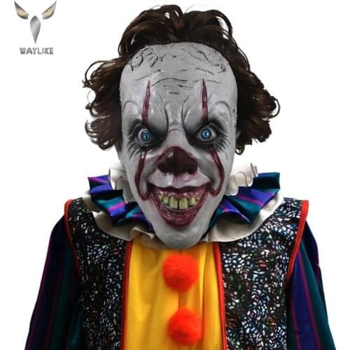 WAYLIKE Horror Overhead Latex Joker Mask Halloween Costume Party Creepy Scary Decoration Props Penny Wise Mask