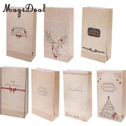MagiDeal 30 Pcs/Lot Merry Christmas Reindeer and Bow Print Gift Paper Bags Party Wedding Christmas Favor Candy Bags Gift Packing