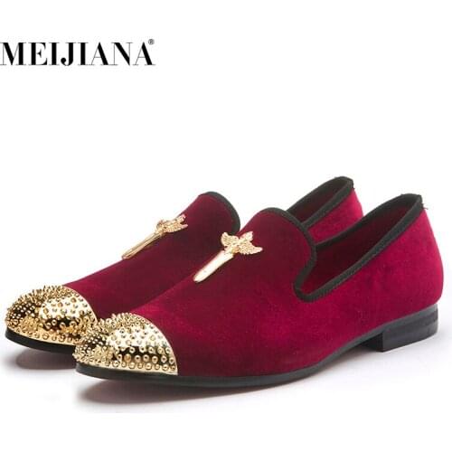MEIJIANA Red Suede Men Loafers Fashion Casual Shoes Men Slip-on Dress Shoes US6-13 High Quality Square Toe Men Loafer Shoes