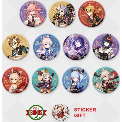 Genshin Impact Badge Kazuha Sayu Ayaka Yoimiya New Character Inazuma Game Metal Brooch Props Clothes Backpack Decor Gifts