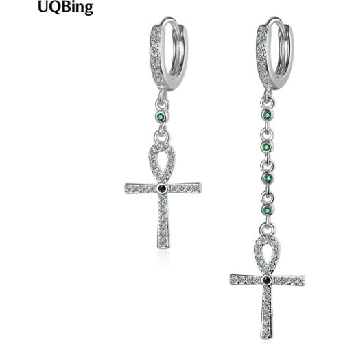 Trendy New 925 Sterling Silver Long Cross Crystal Clip Earrings For Women Wedding Jewelry Gifts