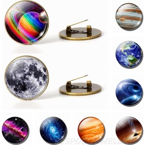 Solar System Planet Jupiter Stars Brooches Galaxy Brooch Pins Men Women Glass Dome Jewelry Bag Bronze Brooch Gift Dropshipping