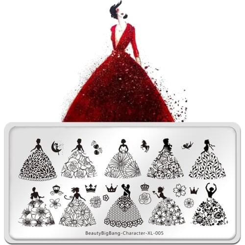 Beautybigbang Nail Stamping Plate Characters XL-005 Bride Flower Dress Pattern Nail Art Image Template Manicure Stencils Tool