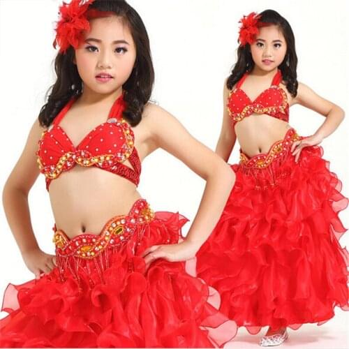 Top grade Children child Bellydance oriental Belly Indian gypsy dance dancing costumes clothes 3-piece set Designed for children