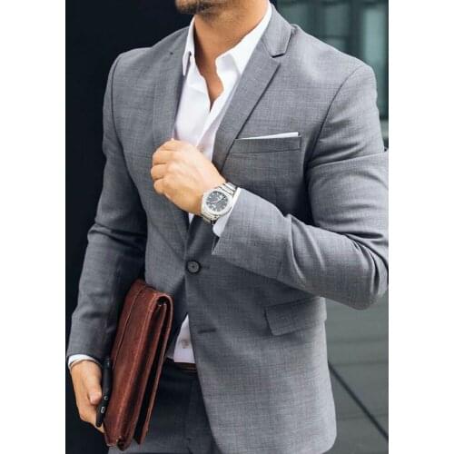 ANNIEBRITNEY Grey 2 Piece Slim Men Business Suit Tailor Made Groom Wedding Tuxedo 2 Piece Prom Wedding Business Men Suit Set