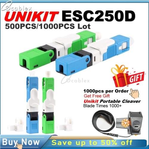 500PCS Wholesales UNIKIT FTTH ESC250D APC Single-Mode SM Fiber Optic SC APC Quick Fast Field Assembly Connector For Drop Cable