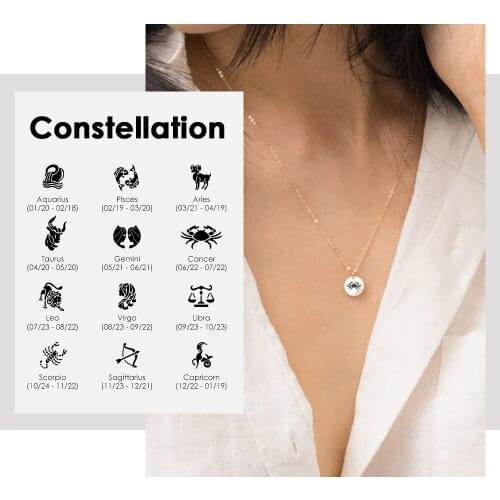 JUJIE 12 Horoscope Stainless Steel Necklaces For Women Constellations Pendant Girl Femme Charm Jewelry Birthday Gifts