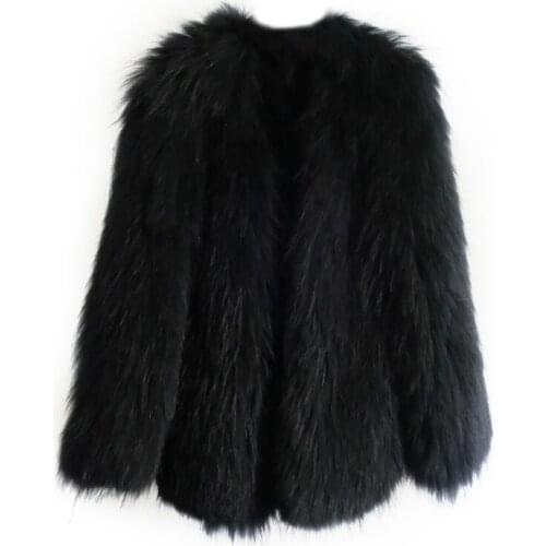 Real Fur Long Raccoon Dog Fur Overcoat Lady Fashion 100% Knitted Real Genuine Raccoon Fur Coat Jackets Wearcoat Long Vintage