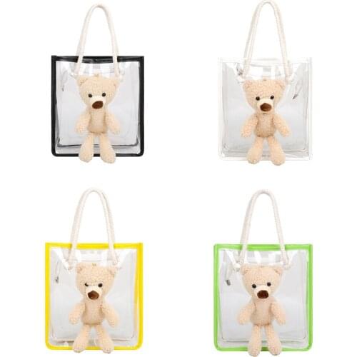 One Shoulder Bear Jelly Ladies Handbag Transparent Shopping Bag PVC Horizontal Square Type for Leisure Daily Traveling