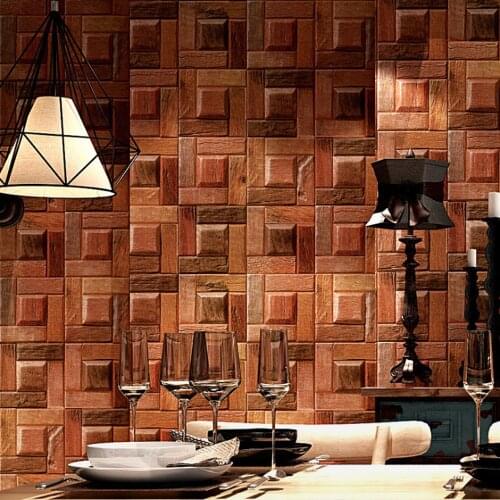 Q QIHANG Retro Nostalgic Personality Wood Grain Bar Restaurant Cafe PVC Wallpaper Roll Red Brown Color 5.3m2
