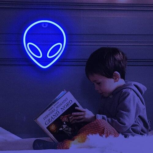 Alien Pattern LED Night Light Decorative Neon Lamp for Bedroom/ Living Room, Blue/ Pink/ Pink White/ Pink Blue/ Blue Pink