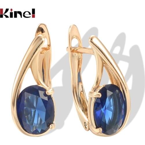 Kinel Luxury Wedding Women Earring 585 Rose Gold Fine Jewelry Fashion Big Oval Blue Natural Zircon Drop Earring