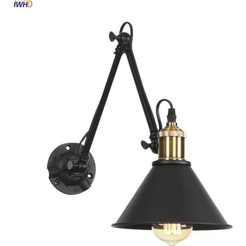 IWHD Retro Swing Long Arm Wall Light Bathroom Mirror Cafe Stair Loft Decor Industrial Vintage Wall Lamp Sconce Applique Murale