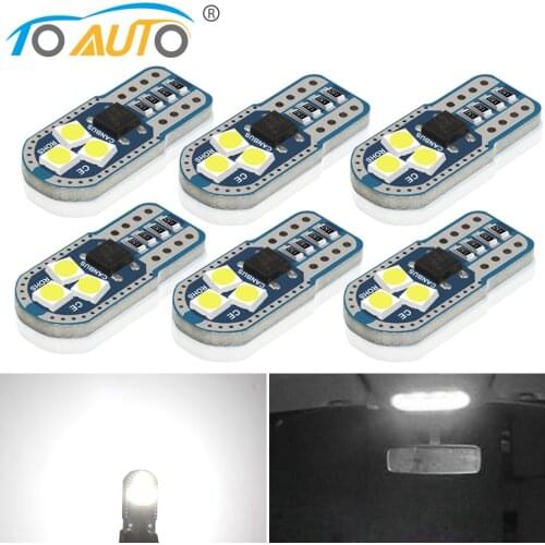 6Pcs T10 Led Canbus W5W Led Bulbs 168 194 6000K White Signal Lamp Dome Reading License Plate Light Car Interior Lights Auto 12V