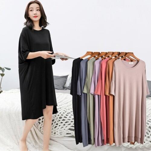 Loose Fat MM Big Size Sleepwear Women Nightshirt New Modal Comfortable Night Dress Female Nightwear Casual Irregular Nightgown