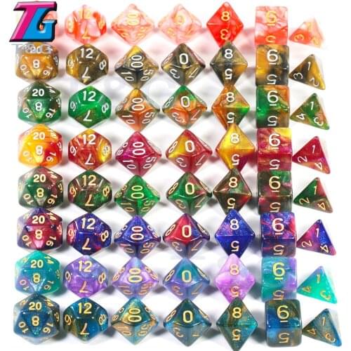 Creative Universe Galaxy Dice Set of D4-D20 with Royal Blue Mix Black,Glitter Powder ForTRPG,DND Tabletop Board Game