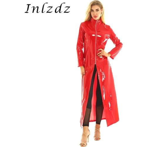 Unisex Mens Womens PVC Leather Wetlook Coat Sexy Lingerie Long Sleeve Coat Rave Clubwear for Stage Peroformance Pole Dancing