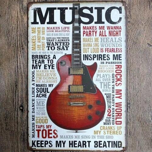 Vintage Metal Bar Painting Music Guitar Wall Plaque Bar Hanging Poster Decorative Retro Wall Signs for Club Bar Restaurant 2021
