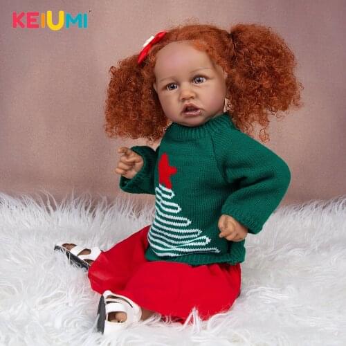 KEIUMI New Fashion Black Skin Bebe Reborn Green Sweater Dress Up Reborn Baby Girl For Childrens Toy