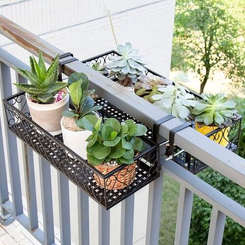 Iron Railing Hanging Basket Flower Pot Storage Rack Closet Holder Balcony Rail Planter Shelf Fence Railing Flower Pots Holder