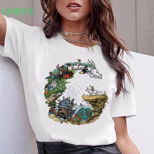 Totoro T Shirt Women T-shirts Female Harajuku Swollen Off Tshirt Studio Ghibli Tshirt Japanese Anime Graphic Tops Aesthetic