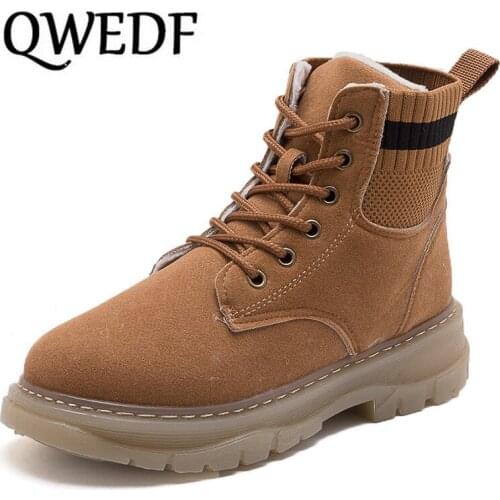 QWEDF 2019 Female boots spring new leather women shoes suede women booties British lace retro trend women naked boots X12-76