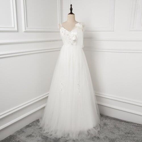 Elegant Unique White Lace Embroidery 2020 Bridal Wedding Dress V-Neck Elegant Plus Size Banquet Dress Vestido De Noiva