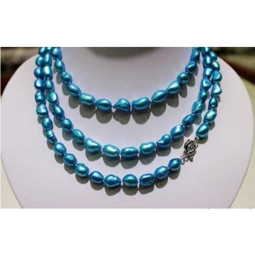 06523 long freshwater pearl necklace Turquoise Blue Baroque 120cm metal clasp