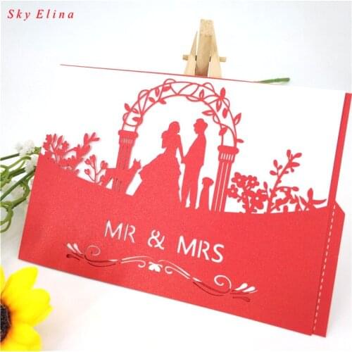 10Pcs Laser Cut Luxury Groom & Bride Wedding Invitations Card Elegant Lace Favor Envelopes Wedding Party Decoration 6Z-SH070