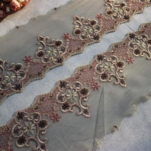 11cm 4.33"-2yards/lot DIY Craft Embroidered Floral Tulle Lace Trim with sequins~Vintage Lace