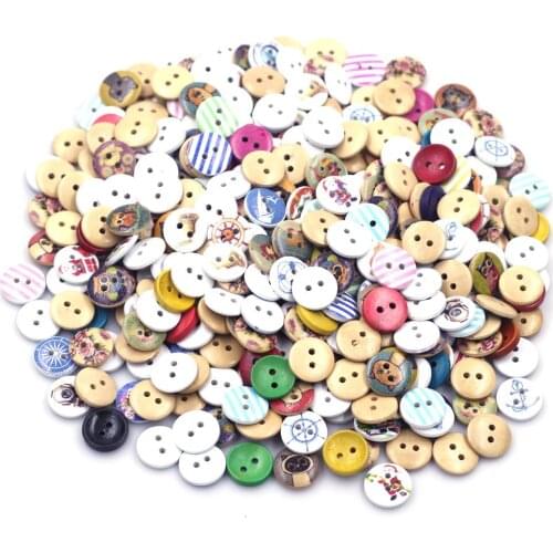 20Pcs Multicolor Flower Round 2 Holes Wooden Sewing Buttons Crafts Scrapbook Bag Clothing Knitting Making Accessories 15mm(5/8")