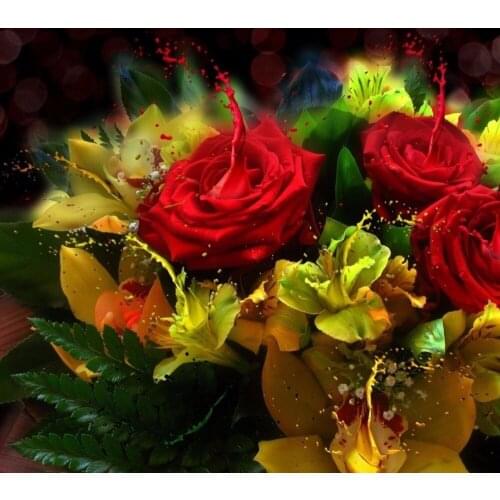 3d diy full diamond painting embroidery kits crystal rhinestone picture diamond mosaic Red rose flower vase gift craft HL502