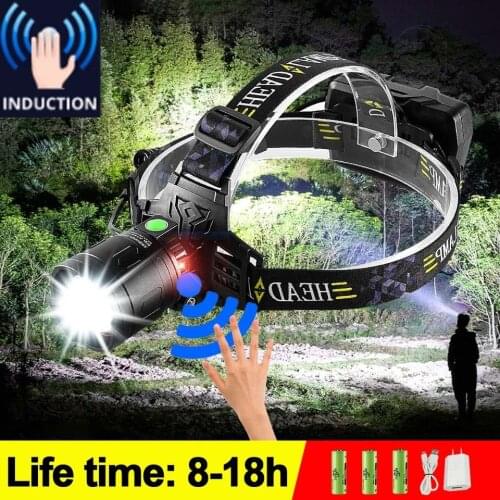 600000LM Powerful Led Headlamp Flashlight H5 IR Sensor Head Lamps Usb Rechargeable Headlight 18650 Fishing Head Torch Head Light
