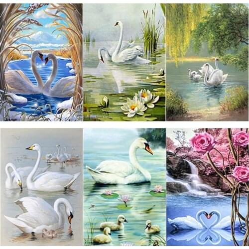 5D DIY Diamond Painting Two Swans Diamond Embroidery Animal Scenery Cross Stitch Full Square Round Drill Crafts Gift Home Decor