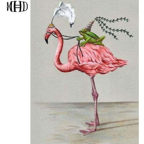 MHD Diamond Embroidery Four Flamingo Icon Full Round 5d diy Diamond Cross Stitch Crystal Decoration Sewing Thread Crafts Mosaic