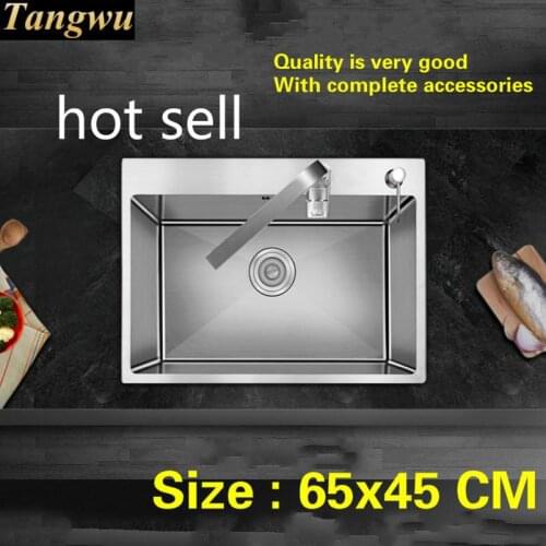 Free shipping Household big kitchen manual sink single trough 304 food grade stainless steel hot sell standard 650x450 MM