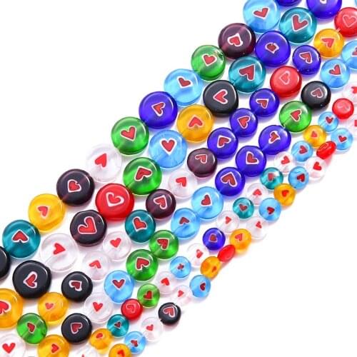 Bouquet Mille-Fleurs Colored Glaze Red Heart Beaded Flat Beads round Beads DIY Ornament Accessories Bracelet Necklace