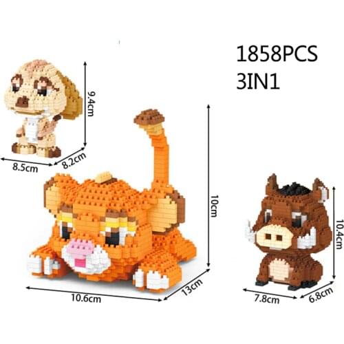 Disney cartoon lion king Simba figures 3in1 micro diamond blocks TIMON Pumbaa building brick educational toy nanobrick for kid