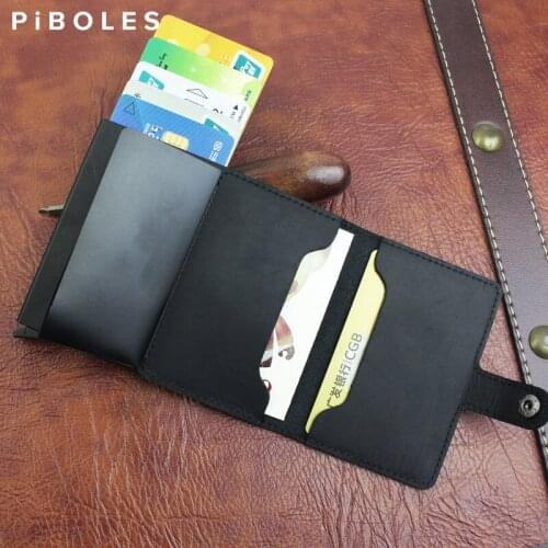 Aluminum Wallet With Elasticity Pouch Genuinie Leather Credit Card Slot RFID Slim Card Wallet Automatic Pop Up ID Cards Case