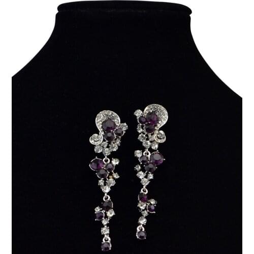 Elegant Purple Black Clear Rhinestone Drop Earrings Statement Jewelry Wedding Party Flower Earring pendientes Christmas Gift